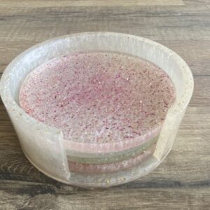 Dessous de verres blancs pailletés 4 couleurs et leur support