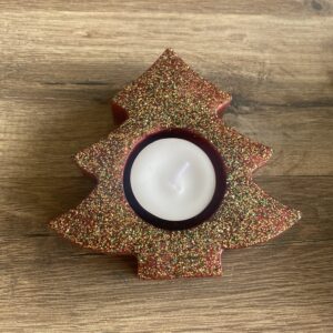 Photophore sapin de Noël rouge pailleté